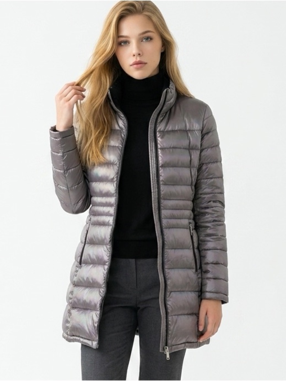 Andrew Marc Puffer Jacket Womens Medium Gray‎ Excellent Packable Down Quilted